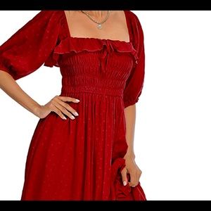 R.Vivimos Burgundy Dress Size Large 16/18 Elbow Sleeves Polka Dot Cotton Fabric